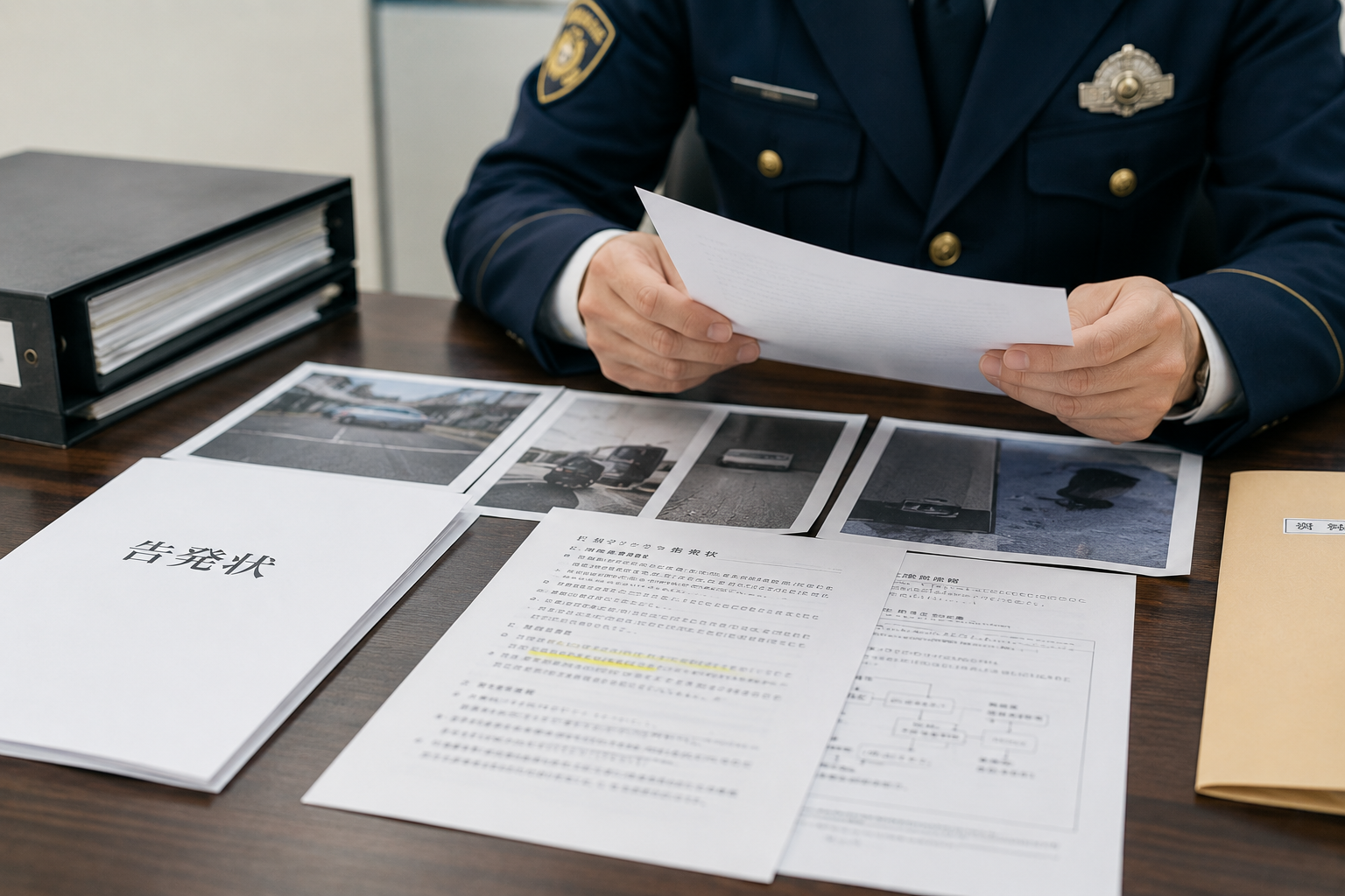 警察官が告発状を確認している